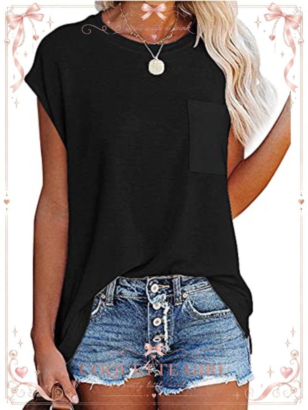 Cap Sleeve Loose Fit Side Split Tunic T-Shirt with Pocket S-XXL
